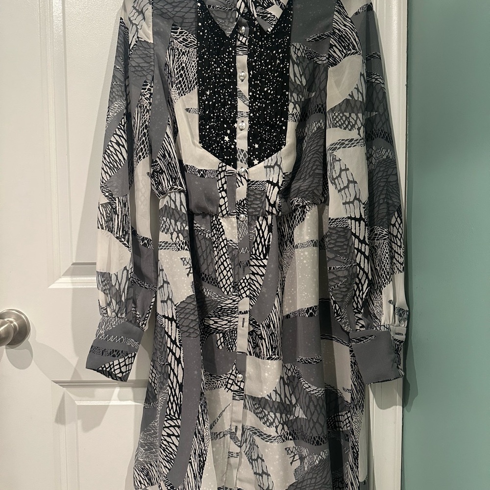 Kirna Zabete Black and Gray Star Patterned Dress